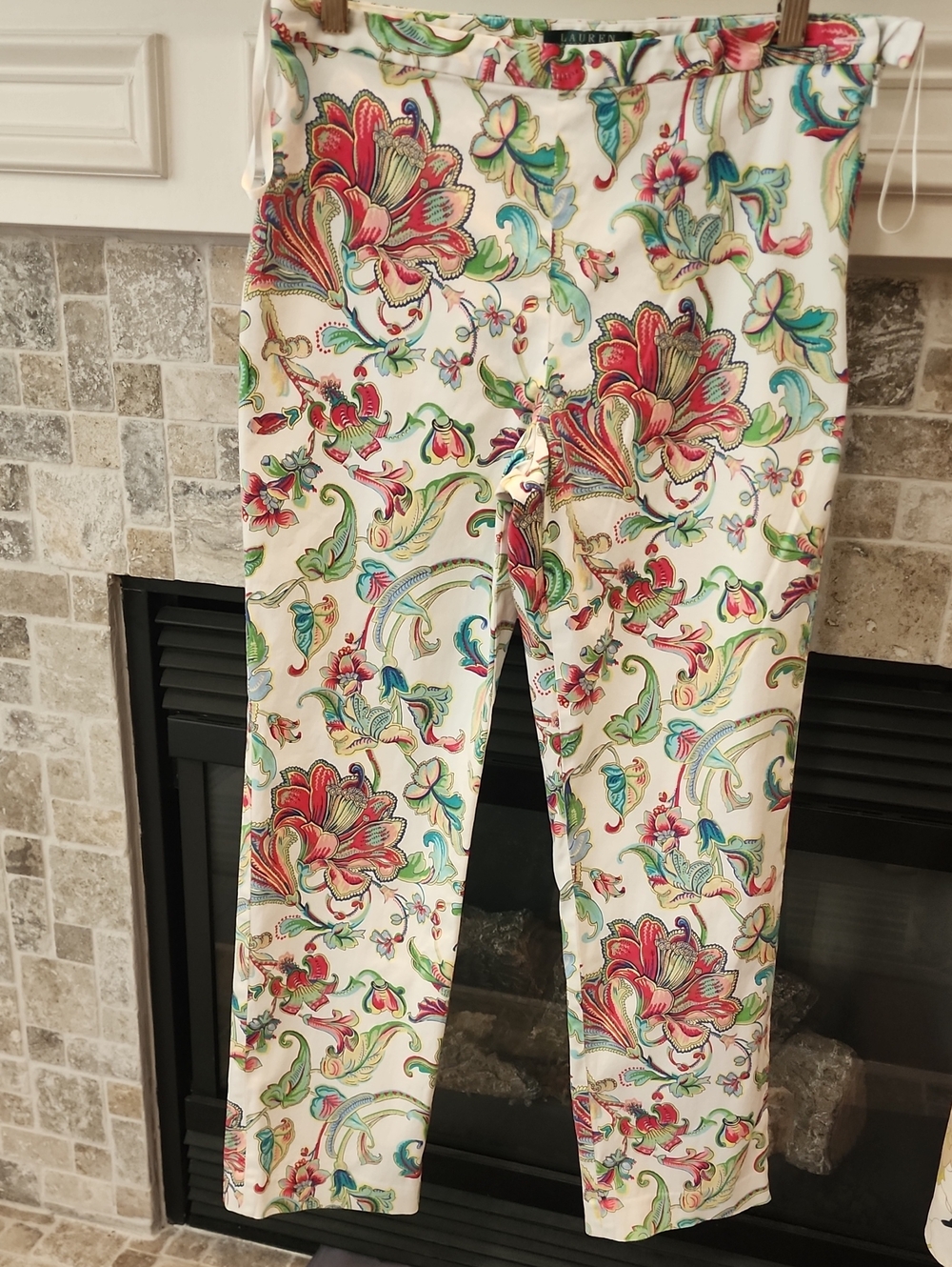 Lauren Ralph Lauren Cream Ankle Pants with Multicolor Floral Print